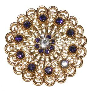 6 Pcs Purple Velvet & Crystal 38mm Gold Flower Swarovski Crystal Bead SCSC1909